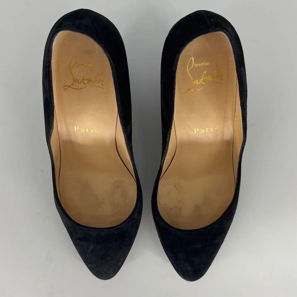 Christian Louboutin Tanja 85 Suede Wedge Pumps Black Women Size 36 Pointed Toe